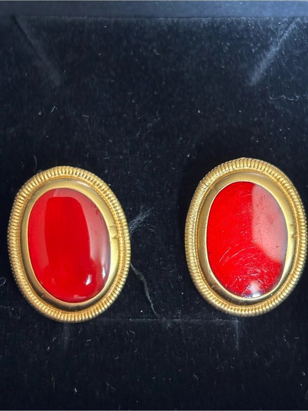 Red Oval Clip-On Earrings